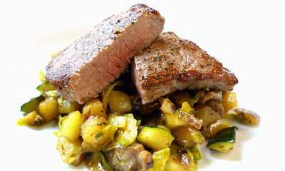 Huftsteak auf Champignons Gemüse nach dem issgesund-Rezept