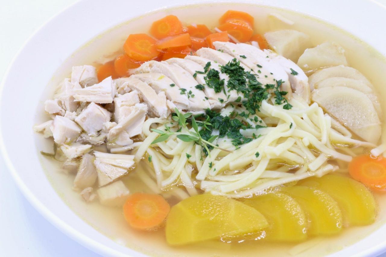 Kräftige Hühnersuppe mit Fleisch und Gemüse